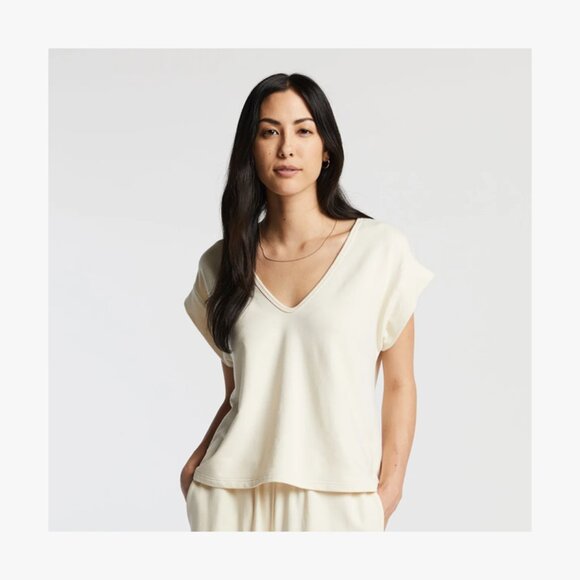 V-Neck Cream Short Sleeve Top - Picture 1 of 6